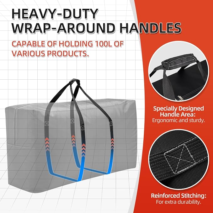 Extra Large travel duffel bag with Strong Handles, Waterproof duffel bag, Durable Zippers, Extra Large Storage Totes for Space Saving and Moving Supplies - Image 3
