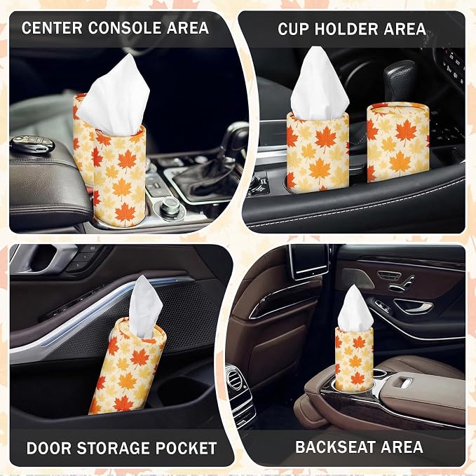 Arttown Car Tissue Holder for Cup Holder Facial Tissues 12 Pack Fall Autumn | Leaves Bulk 3-Ply,Refillable Marble Print Cylinder Tissue Boxes,Fit Car Home Office School (600 Sheets Total,50 Sheets Each) - Image 4