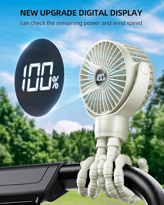 KIDEE Portable Stroller Fan, Mini Baby Fans Battery Operated, LED Display with 3 Speeds, Small Clip on Fan Desk Fans USB Rechargeable, Personal Handheld fans Fan for Travel Outdoor, Children Gifts - Image 2
