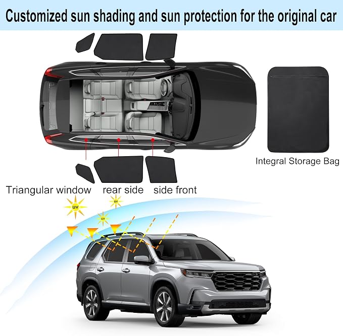 Front Side Half Window Shade Foldable Custom Fit for Hon-da Pilot SUV 2025 2026 Car Window Shades for Side Window Sun Shade UV Protection Heat Insulation for Camping Sleeping 6PCS - Image 3