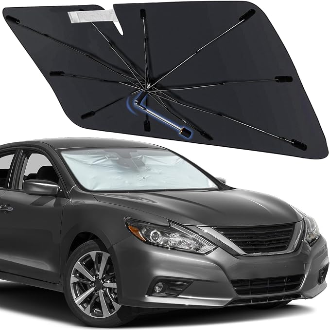 Windshield Sun Shade Fit for Nissan Altima 2013-2018, Custom Umbrella Shade | Foldable Front Window Sunshade with 360° Rotating Shaft, Car Shades with UV & Heat Protection by Visufy