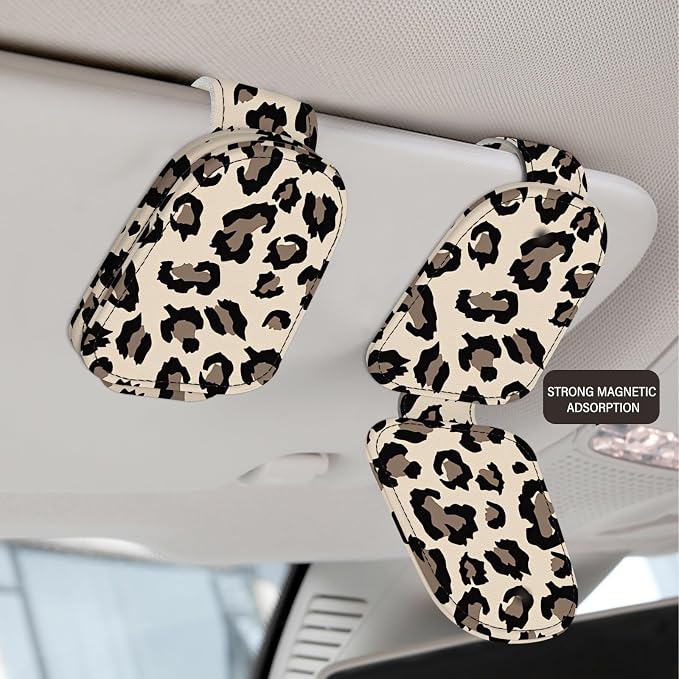 2 Pack Sunglass Holder for Car Visor, Universal Magnetic Car Sunglass Holder for Different Size Eyeglasses, Car Visor Accessories (Leopard-Yellow) - Image 3