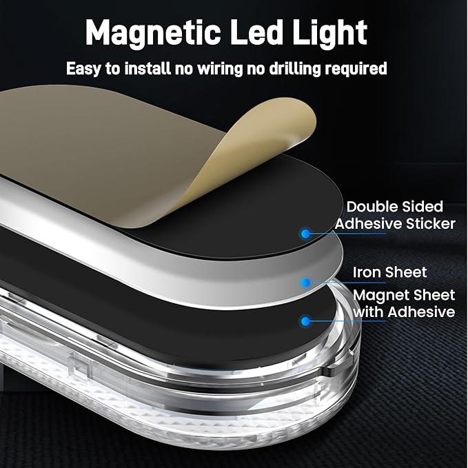 4PCS Wireless Car Led Interior Lights with Touch Control, 7 Colors Magnetic Car Dome Lamp, USB Rechargeable Cordless Footwell Ambient Light for Cars Truck Van,Cabinet, Wardrobe - Image 3