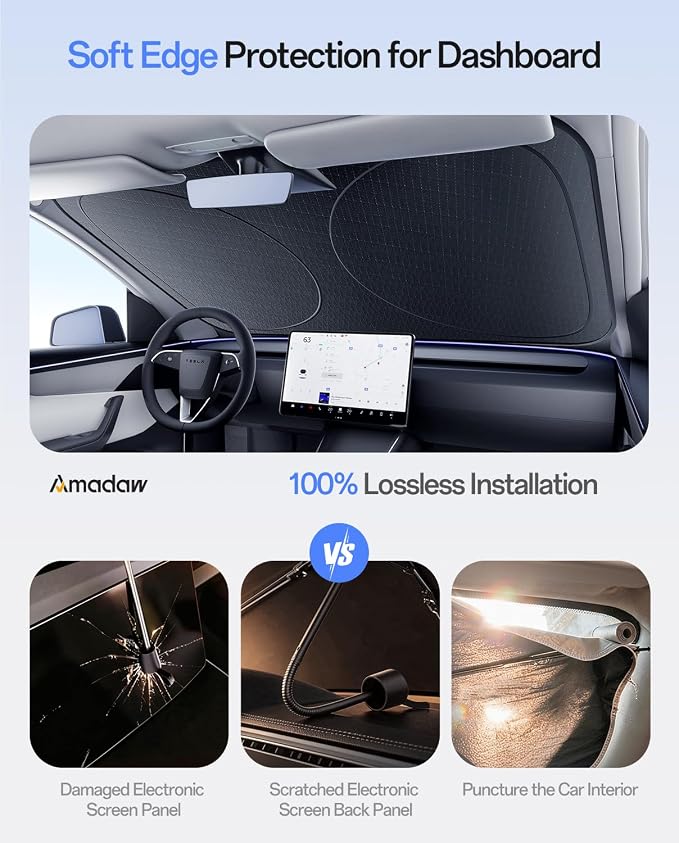 Windshield Sun Shade for Ford E150/250/350, Dodge Grand Caravan 2000-2026 | Multi-Layer UV Block & Heat Insulation | Keeps Car Cool & Protects Interior, Easy Storage with Bag - Image 5
