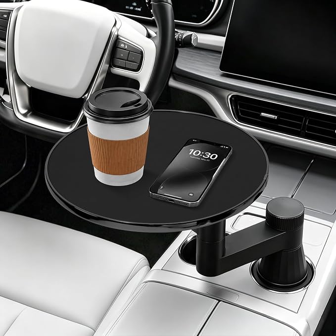 Car Tray Table & Car Desk for Laptop, Dual 360° Rotating Cup Holder Tray, Anti-Slip Leather-Textured Car Food Tray for Eating, Working & Makeup, Compatible with Tesla Model Y/3/S & Most Vehicles by MOOMARTO