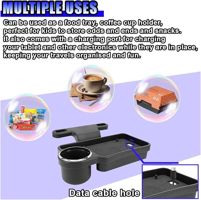 Car Cup Holder Tray, Foldable Backseat Organizer Food Trays | Detachable Auto Headrest Drink Tray, Multifunctional Car Desk for Eating, Universal for Most Vehicle Road Trips - Image 4