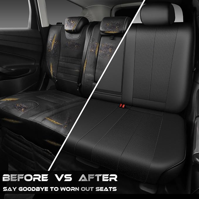 CAR PASS Back Car Seat Covers, Water Resistant Nappa Leather Rear Bench Seat Cover Universal Fit for Cars, SUVs, Vans, Trucks, Automotive Backseat (Rear, Black) - Image 5