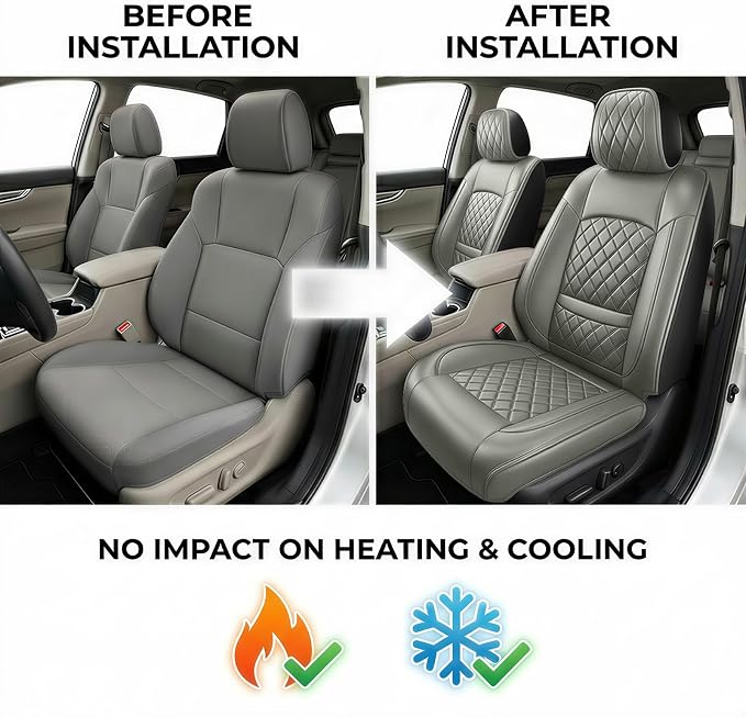 Avalon Seat Covers Custom Fit for Toyota Avalon 2001-2026 - Full Set Premium Leather, Waterproof, All-Weather, Airbag Compatible, Anti-Slip, Breathable, Only 2 Front seat Covers (Gray) - Image 6