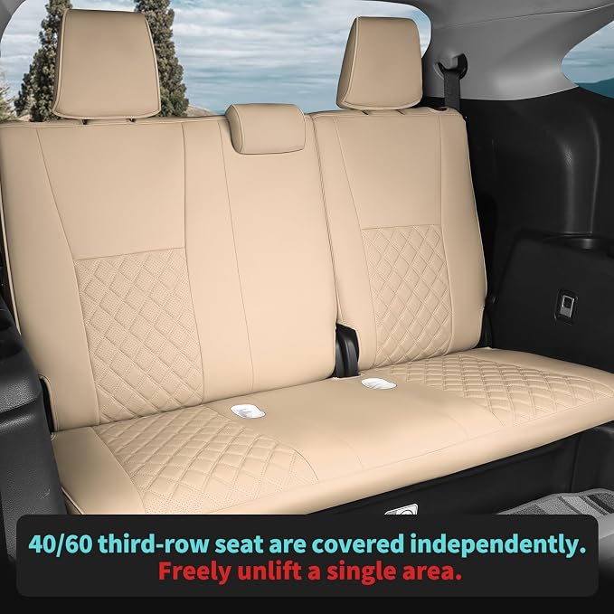 Custom Seat Covers for Toyota Highlander 2020-2026 7 Seats Beige | faux leather, 2nd row captain chairs, waterproof, breathable, airbag compatible, stain resistant, easy install, durable - Image 5