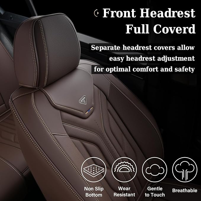 Coverado Front Seat Covers, Car Seat Covers Front Seats, Leather Seat Covers for Cars, Automotive Seat Covers Car Seat Protector Car Accessories Fit for Most Sedans SUV Pick-up Truck(Coffee) - Image 5