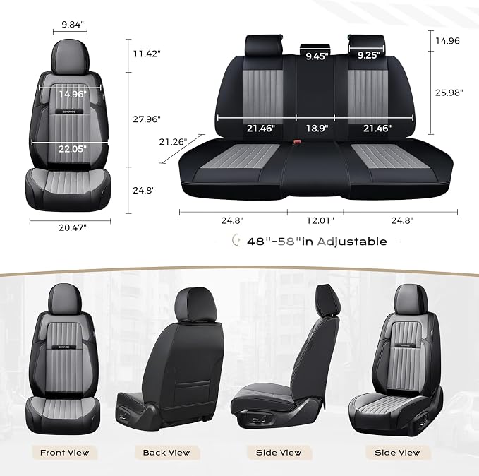Coverado Car Seat Covers Front Seats, Seat Covers for Cars, Car Seat Protector, 2-Pack Car Seat Cushion Nappa Leather, Waterproof Seat Covers Carseat Cover Universal Fit for Most Cars(Black&Gray) - Image 5