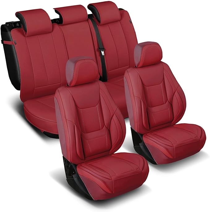 Coverland Custom SUV Car Seat Covers for 2006-2014 Subaru Tribeca | Premium Waterproof Faux Leather Non-Slip Memory Foam Airbag Compatible Custom Fit Interior Protector [Full Set-Wine Red] by Coverland