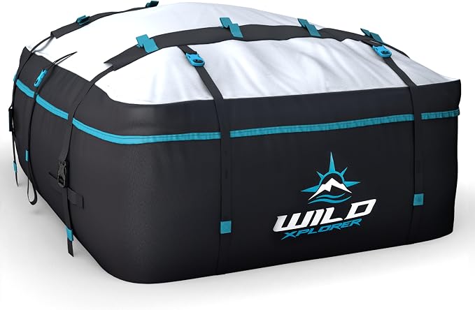 Rooftop Cargo Carrier 19 Cu Ft, Waterproof Soft Shell Roof Bag | Heavy Duty Car Top Luggage Cargo Bag with Patented Door Hooks, Protective Mat and Storage Bag (47 x 35 x 20 in, XL) by WildXplorer