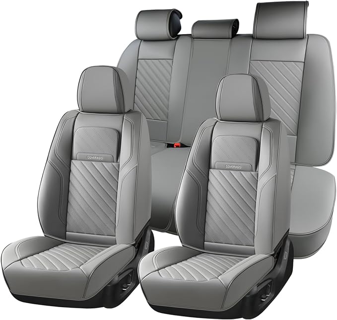 Coverado Car Seat Covers Full Set 5 Pieces, Luxury Nappa Leather Seat Covers Universal Fit Waterproof Non-Slip Breathable Front & Back Automotive Seat Protectors for Cars, SUVs, Trucks by COVERADOAUTO
