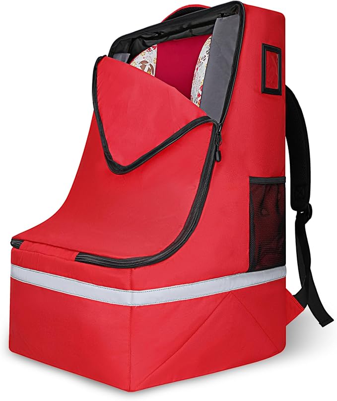 LARIPOP Car Seat Travel Bag for Airplane, Universal Gate Check Car Seat Bag, Padded Backpack with Waist Belt, Reflective Strips & Protective Feet, Fits Infant Convertible Booster Seats, Red by LARIPOP