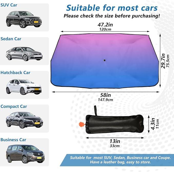 Pink Blue Car Sun Shade Windshield Car Umbrella Foldable Uv Ray Reflector Front Window Sun Shade Visor Shield Cover - Image 2