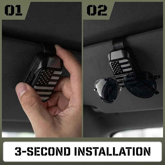 Dsycar 2 Pack Sunglass Holder for Car Visor, Black American Flag | One-Handed-Operation Sunglass Visor Clip, Easy Access Storage for Driving,Universal Fits - Image 7