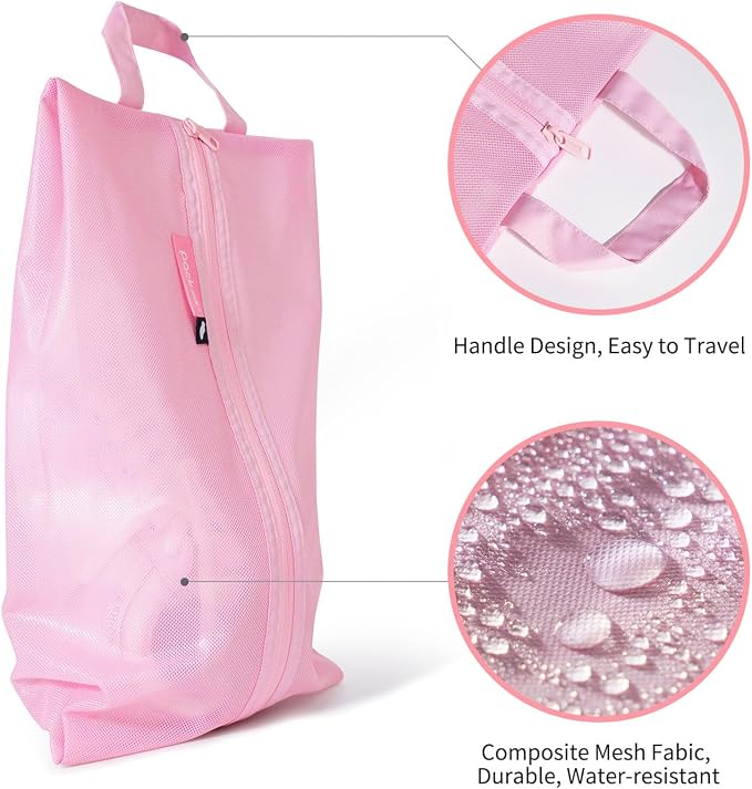 pack all Shoe Bag for Travel, Water-Resistant Shoe Pouch for Sports | Odor-Resistant, Dustproof, Portable, Soccer Cleats & Gym Storage, Fits Up to Size 11, 2 Pack, Pink - Image 2