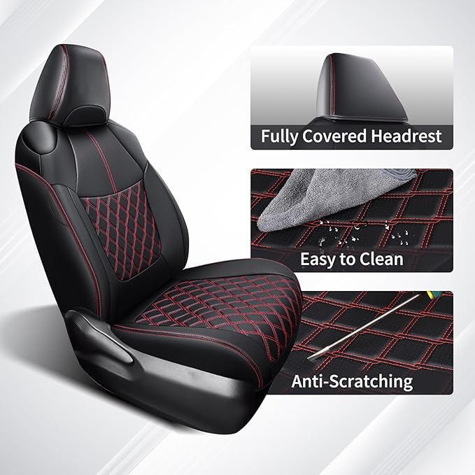 Huidasource Custom Fit RAV4 Seat Covers Full Coverage, Waterproof Leather Seat Cushion Fit for 2019-2024 Toyota Rav4 XLE LE XLE Premium Limited(Not for Hybrid/Adventure/TRD Off-Road/Prime, Black&Red) - Image 4
