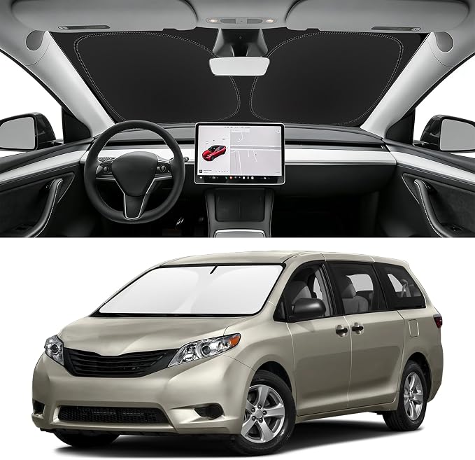 Custom Fit Windshield Sun Shade for Toyota Sienna 2011-2020 | Blocks UV Rays and Sun Heat, Helps Reduce Interior Temperature, Protects Dashboard from Fading, Folds Easily for Storage by SLOGENTO