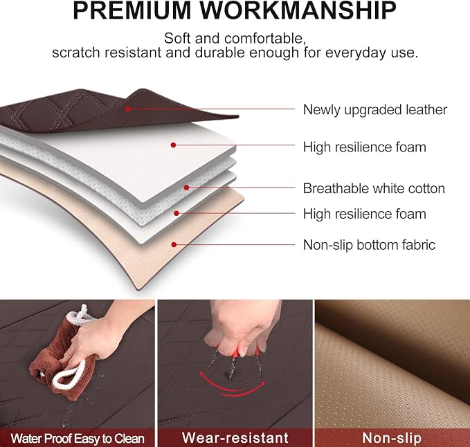 BEITK 2 Pack Leather Front Car Seat Bottom Covers Coffee | PU leather,Waterproof, Full Wrap, Non-slip, with Storage Pocket, Universal Fit for Sedan Truck SUV, Easy to Install - Image 3