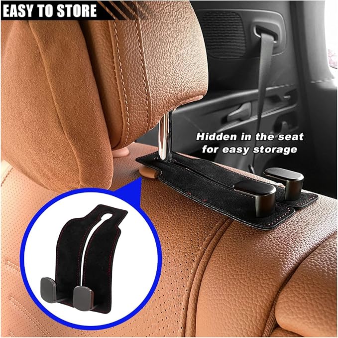 Car Seat Back Double Hooks for Headrest, Leather Car Back Seat Hooks for Purse and Bags, Upgraded 2 in 1 Purse Hook for Car Seat, Universal Vehicle Headrest Hangers for Car, Home (Black, 2PCS) - Image 5