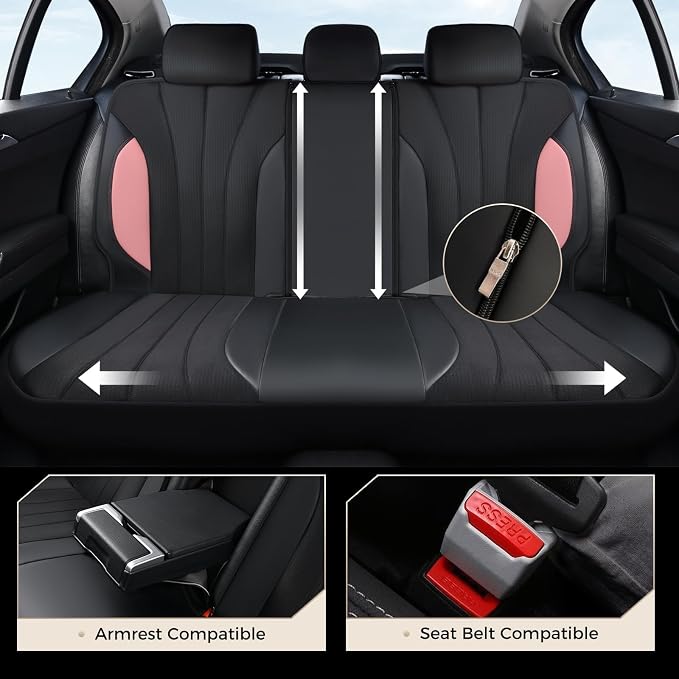 Coverado Seat Covers 5 Seats, Luxury Car Seat Covers Full Set, Automotive Car Protectors, Pink Driver Seat Covers, Car Accessories Universal Fit for SUVs, Trucks, Sedans - Image 6