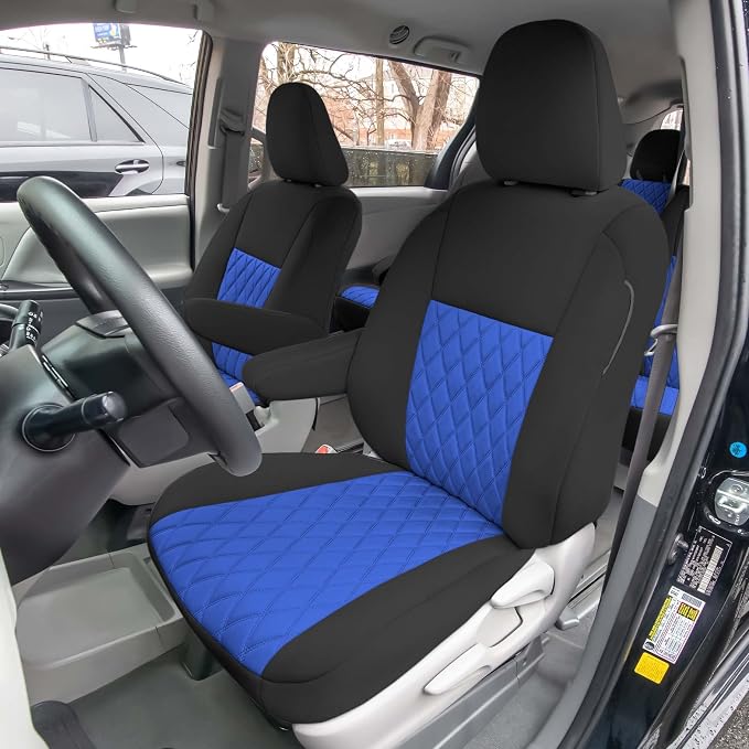 FH Group Custom Fit Car Seat Covers Specifically Made for 2011-2020 Toyota Sienna 7-8 Seater with Ultraflex Neoprene Water Resistant Automotive Seat Covers - Front Set Blue - Image 3