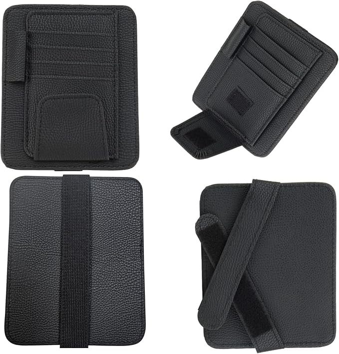 Small Leather Sun Visor Organizer for Car and Truck - Sunglass Holder, Card Sleeve Pocket, Document Holder for Registration, Driving License, Insurance, Pen, Chapstick - Image 4