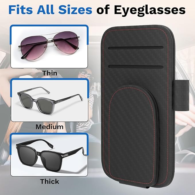 BFXM Sunglass Holder for Car and Truck Sun Visor Organizer Car Accessories | Sunglasses Holder Eyeglass Hanger Clip, Cars Sun Visor Ticket Card Holder Clip, Magnetic Leather Holder for Car Visor - Image 4