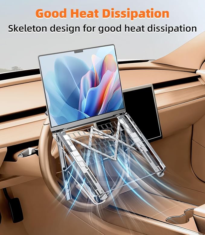 Car Laptop Mount Steering Wheel Tray Holder, Height Adjustable Car Desk for Laptop Computer Tablet, Foldable Portable Lap Laptop Stand for Car Vehicle Workstation Accessories Truck SUV Tesla - Image 6