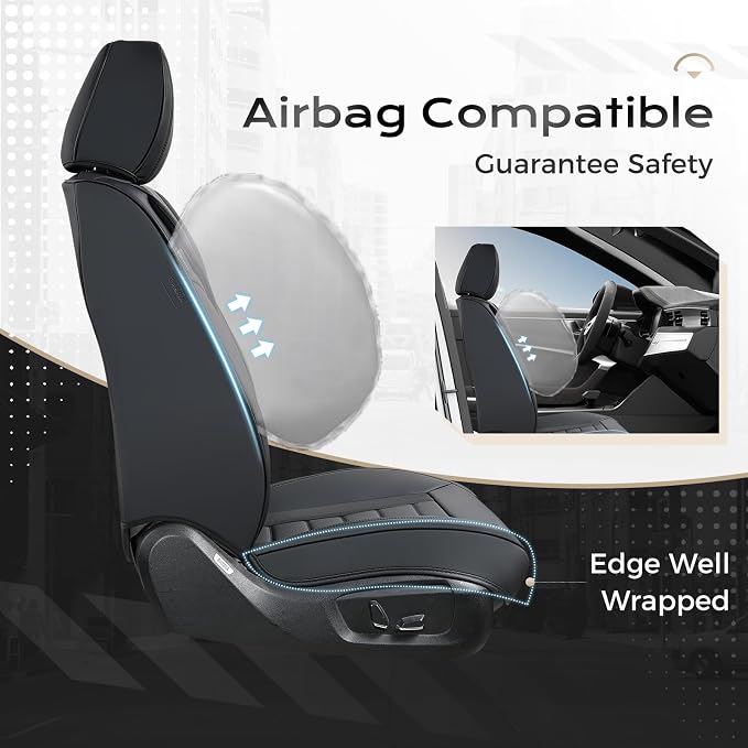 Coverado Car Seat Covers, Front Covers for Cars, Car Seat Cover Front Seats, Automotive Seat Cover, Waterproof, Leather Car Seat Cushion, Universal Interior Covers Seat Protectors for Most Cars - Image 3