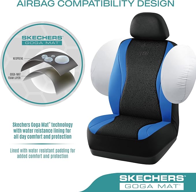 Skechers Car Seat Covers,Leather Seat Covers with GOGA Mat Technology,Waterproof Car Seat Covers Front Seats,Airbag Compatible,Comfort Universal Fit for Most Cars,Vans,Trucks,SUVs,Blue - Image 4
