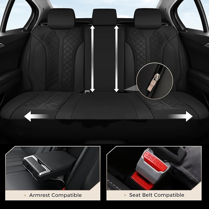 Coverado Car Seat Covers, Seat Covers Full Set, Mesh Breathable Seat Protectors 5 Seats, 5-Piece Black Automotive Seat Covers, Universal Fit for SUV, Sedan, Truck - Image 4