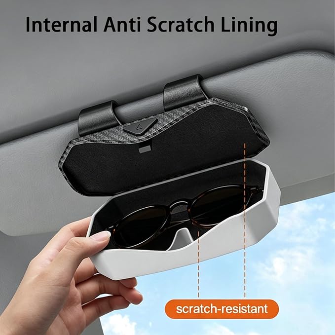 Sunglasses Holder for Car Visor, One-Handed Press to Open Car Glasses Case, Carbon Fiber Texture Visor Accessories Stability for Truck SUV Sedan, Anti-Scratch Velvet Interior (Grey White) - Image 4