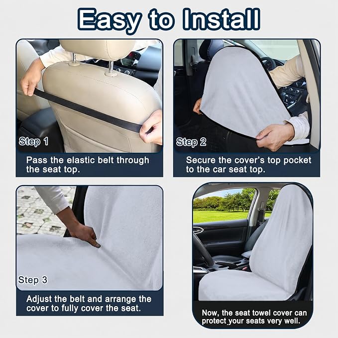 Car Seat Towel Cover 2 Pack for Front Seats, Sweat Absorbent Car Seat Protector with Non-Slip Backing, Waterproof Towel Car Seat Covers for Runners, Gym, Swimming, Beach, Pets, Lavender Gray - Image 8
