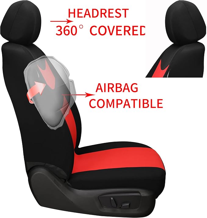 Tapha Universal Car Seat Covers Full Set - Front and Rear Split Bench, Easy to Install, Breathable and Washable Universal Interior Covers for Auto, SUV, Sedan, Van, Airbag Compatible, Black & Red - Image 6