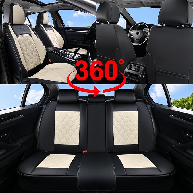 Coverado Car Seat Covers Full Set, Luxury Faux Leather Waterproof Seat Cover, Black and White Car Seat Covers, Car Seat Protector, Automotive Seat Covers Universal Fit for Most Cars, Black&White - Image 6