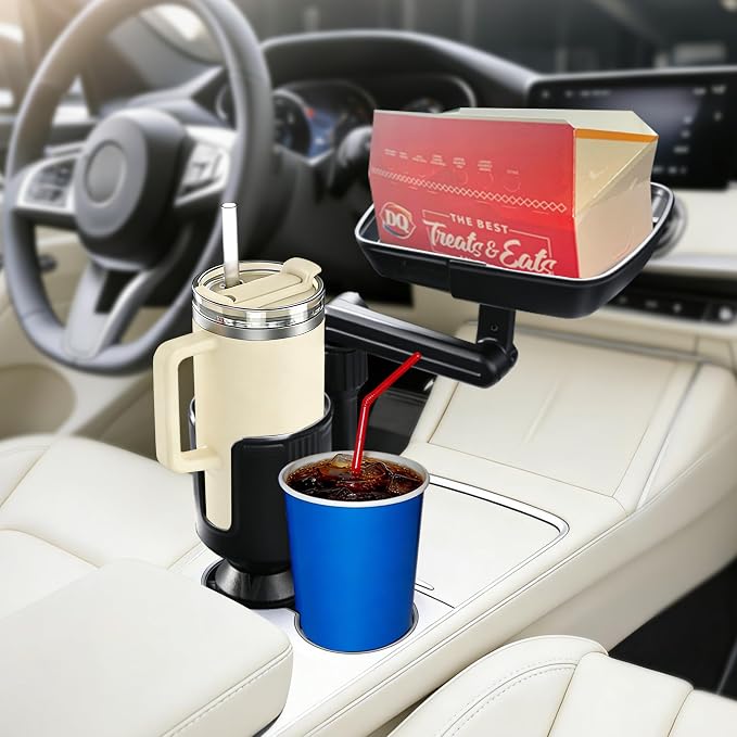 Car Cup Holder Tray, Cup Holder Expander 20.5" Height Adjustable Arm Car Food Tray Table for Eating with Phone Holder Road Trip Essential fit Most Bottles - Image 7