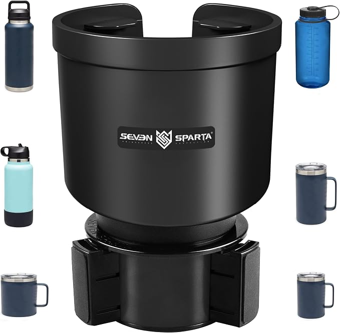 SEVEN SPARTA Car Cup Holder Expander for 32-46oz Large Bottles & Tumblers | Larger Version Fits Yeti 46oz, Hydro Flask & Nalgene, Upgraded Adjustable Offset Base, Fits 3.5"-4" Bottles, Mugs & Tumblers by SevenSparta