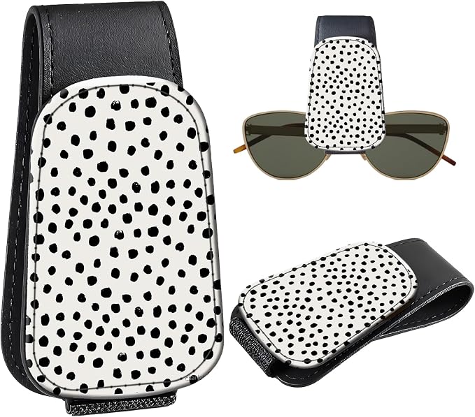 Leather Magnetic Sunglass Holder for Car Sun Visor, Cute Eyeglass Ticket Card Hanger Clip, Universal Auto Interior Accessories for SUV Pickup Truck, Black Polka by Unknown