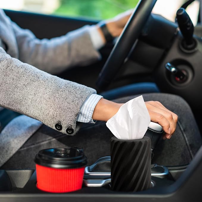 Car Tissue Holder, Refillable Round Cylinder with 3 Tissue Packs, Universal Fit for Vehicle Cup Holder, Home & Office, Car Accessories Interior (Black) - Image 6
