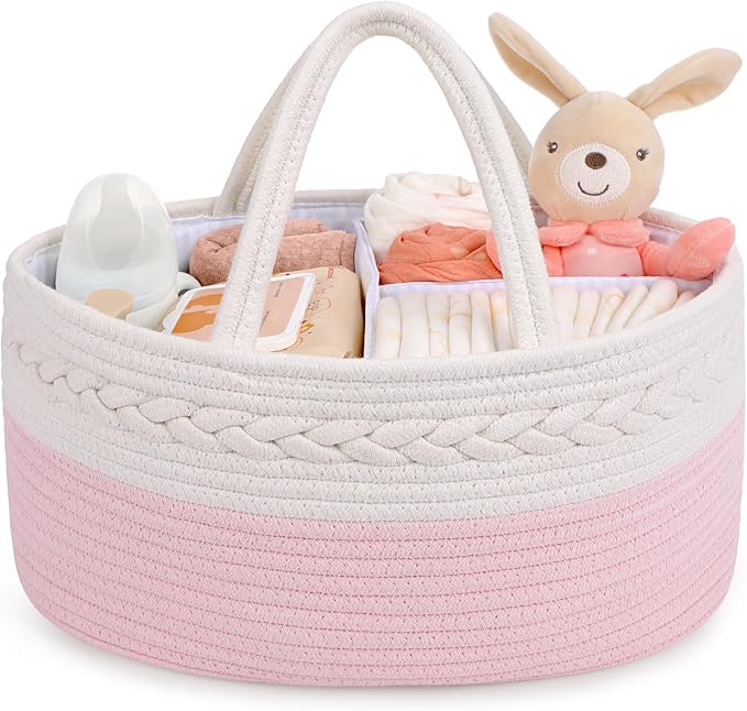 Maliton Diaper Caddy for Baby Girl-Cotton Rope Diaper Caddy, Diaper Organizer for Changing Table, Portable Baby Basket for Storage Baby Stuff, Newborn boy girl baby essentials Registry Items by Maliton