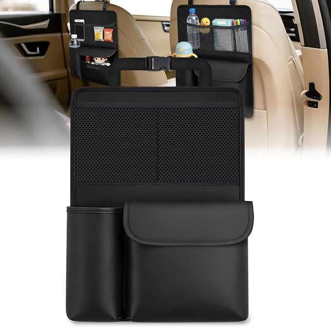 Nilight Car Seat Back Organizer 1PC Black PU Leather Universal | Multi Pockets Foldable Waterproof Scratch Resistant Hanging Storage Bag for Cars Vans SUVs MPVs Pickup Trucks by Nilight