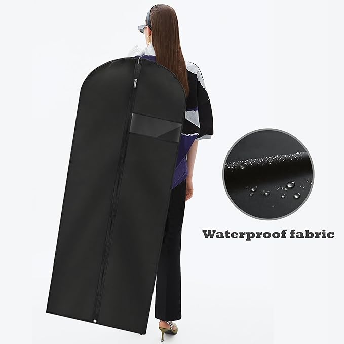 Dress Bags for Gowns Long, 65'' Garment Bags for Hanging Clothes, Suit Bag Cover for Storage and Travel, 2 Pack (Black) - Image 6