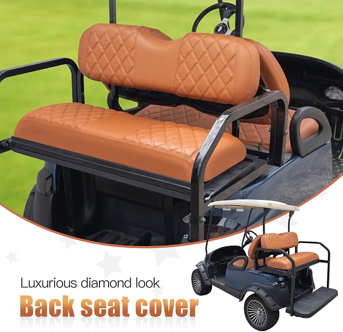 NOKINS Golf Cart Seat Covers Fits Aftermarket Standard Rear Seat Cushion | Fit for Club Car Precedent/DS/EZGO RXV/TXT/Yamaha Drive, No Stapler, Multiple Colors&Breathable (All Brown) - Image 2
