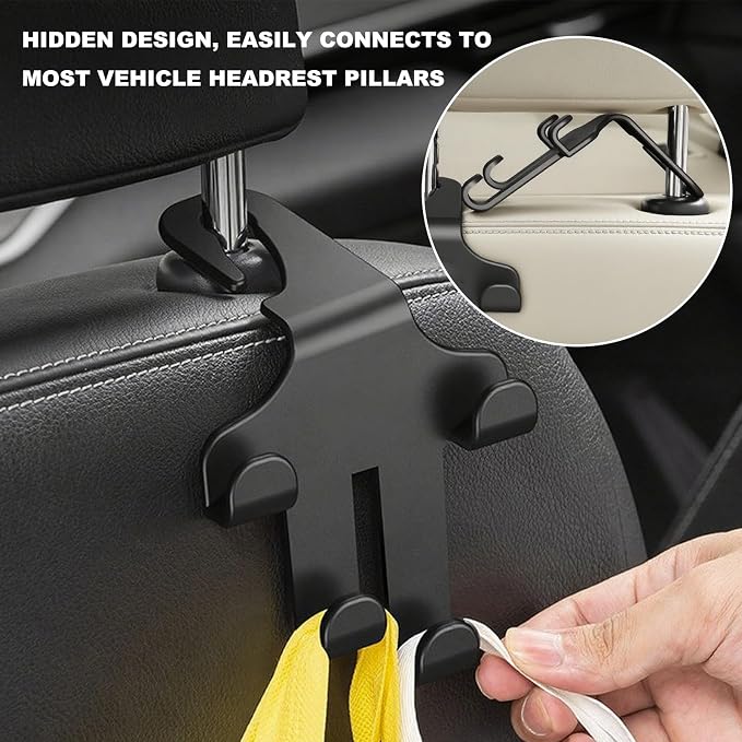 Car Seat Headrest Hooks, 4-in-1 Sturdy Car Seat Back Hanger Multifunctional Hanging Holder, Heavy Duty Auto Storage Hook Organizer for Handbags Purses Coats Grocery Bags - Image 6