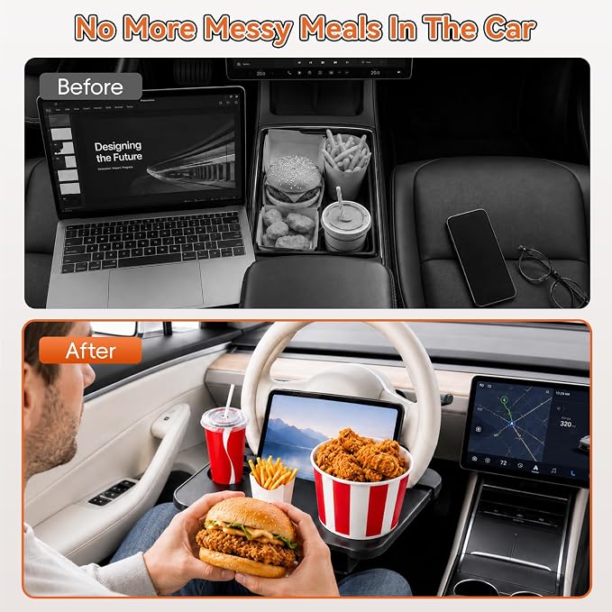 2-in-1 Steering Wheel Tray and Car Seat Gap Organizer for Drivers, Adjustable Food Tray and Laptop Desk Table for Eating, Working, Writing, Road Trips, Fits Most Cars, SUVs and Minivans - Image 4