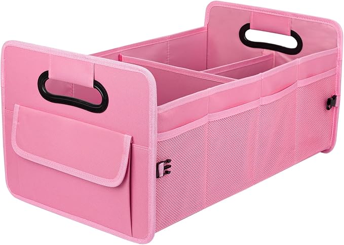 JiatuA Car Trunk Organizer, Collapsible Car Organizers and Storage Pink | Sturdy, Large Capacity, Clean Decor, Multi Compartment Container Box, Adjustable Car Accessories for SUV Sedan Truck by JiatuA