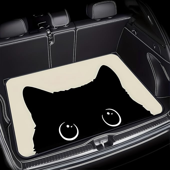Universal Car Trunk Mat 29" x 39", Cute Cat Face All Weather Trunk Protection Cargo Liner, Durable Cargo Mat Rear Trunk Liner, Stylish Vehicle Interior Accessories Suitable for Most Car Models by Unknown